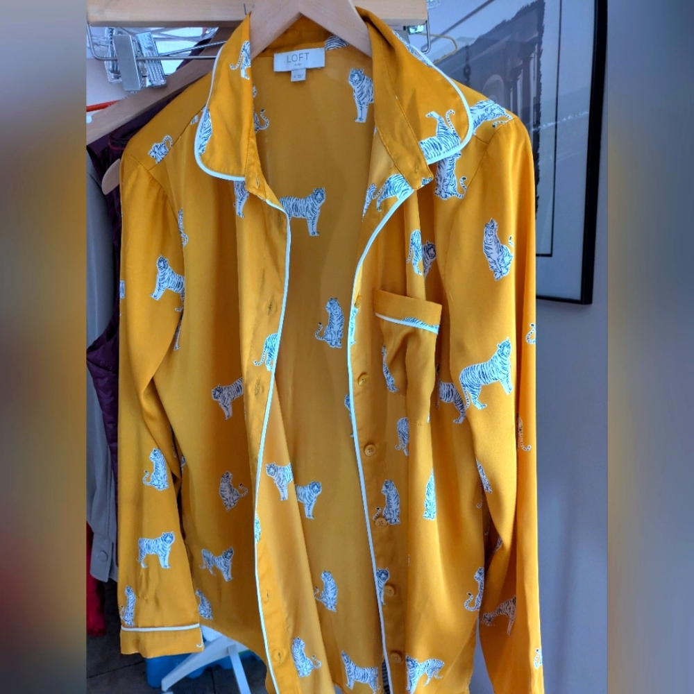 LOFT Yellow Pajama Top with Zebra Print